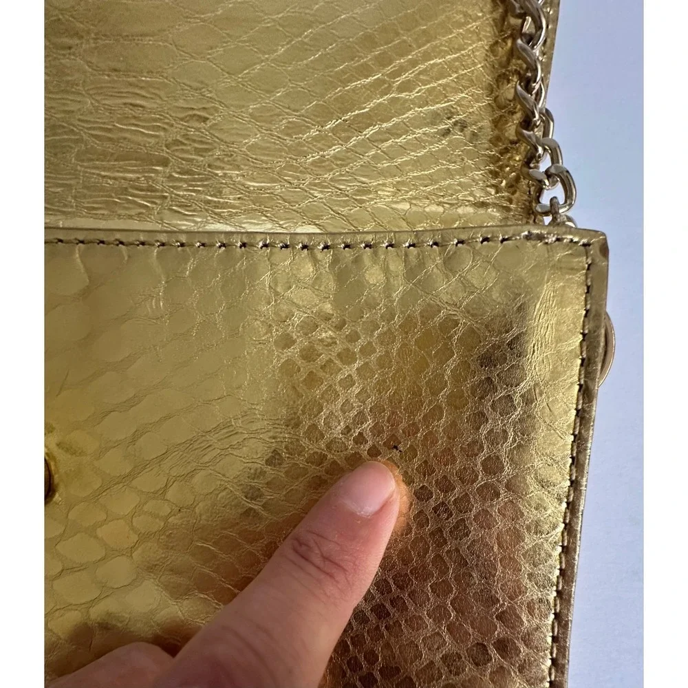 Michael Kors Gold Snakeskin Python Embossed‎ Studded Clutch Bag Small READ